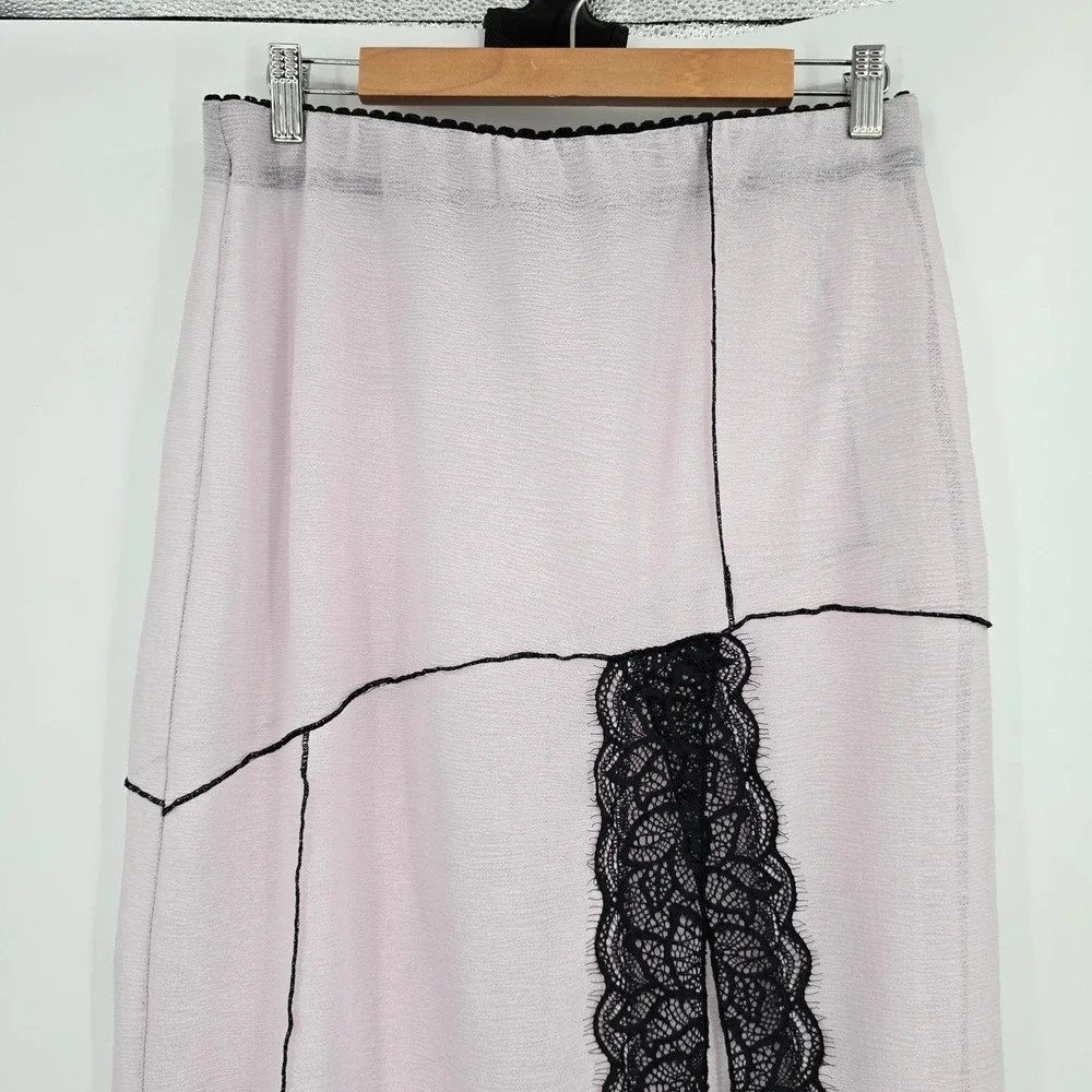 Free People Intimately Into You Pink Black Lace Trim Midi‎ Skirt Size Small